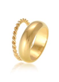 Ring-Set Elli Premium "Ring Bandring Twisted Gedreht 2er Set Basic 925 Silber" Gr. 52, gold, Fingerringe, Damen, 52, ohne Stein, Silber 925 (Sterlingsilber), Ring-Set