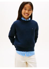 Strickpullover Tommy Hilfiger "CABLE SWEATER", M&auml;dchen, Gr. 14 (164), blau (schwarz night navy), Strick, Obermaterial: 100% Baumwolle, unifarben, regular fit normal, Rundhals, eingesetzt B&uuml;ndchen, Pullover Strickpullover, Kinder bis 16 Jahre