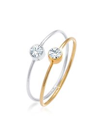 Ring-Set Elli "Ring Solit&auml;r Kristalle (2 tlg) 925 Bicolor" Gr. 52, silber, Fingerringe, Damen, 52,mit Stein, Silber 925 (Sterlingsilber), 4mm, Ring-Set