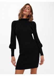 Strickkleid Only "ONLKATIA L/S DRESS KNT NOOS", Damen, Gr. M, N-Gr, schwarz, Strick, Obermaterial: 50% Viskose, 27% Nylon, 23% Polyester, unifarben, regular fit ca. Mitte Oberschenkel, hoch geschlossener Ausschnitt, Puff&auml;rmel Rippb&uuml;ndchen, Kleider Strickkleid, Viskosemischung