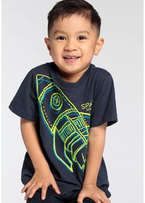 T-Shirt Kidsworld "RAKETE", Jungen, Gr. 104/110, blau, Single Jersey, Obermaterial: 100% Baumwolle, bedruckt, Basic, Rundhals, Shirts T-Shirt, Kurzarm, Basic-Passform, mit trendigem Druck, Rundhalsausschnitt