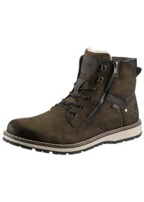 Winterboots Rieker, Herren, Gr. 41, schwarz (khaki, schwarz), Nubuklederimitat, used, Schuhe Winterboots, mit komfortabler Rieker TEX-Ausstattung, Freizeitschuh, Schn&uuml;rschuh