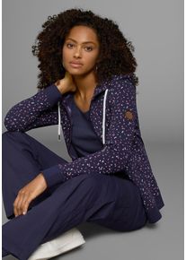 Kapuzensweatjacke Kangaroos, Damen, Gr. 32/34, blau (marine), Interlock, Obermaterial: 100% Baumwolle, bedruckt, kontrastfarbene Details, figurbetont h&uuml;ftlang, Rippb&uuml;ndchen, Sweatjacken Kapuzensweatjacke, mit sportlichem Minimal-Print