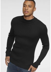 Stehkragenpullover Bruno Banani, Herren, Gr. S (44/46), schwarz, Feinstrick, Obermaterial: 50% Baumwolle, 50% Polyacryl, Basic, slim fit, B&uuml;ndchen, Pullover Stehkragenpullover, in Rippstrickoptik