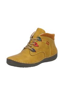 Schn&uuml;rboots Rieker, Damen, Gr. 41, gelb (ockergelb), Lederimitat, Textil, unifarben mit Farbeins&auml;tzen, Schuhe Schn&uuml;rboots, Stiefelette, High Top Sneaker mit Innenrei&szlig;verschluss