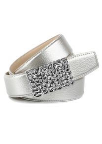 Lederg&uuml;rtel Anthoni Crown, Damen, Gr. 75, silber (silberfarben), Leder, unifarben, G&uuml;rtel Lederg&uuml;rtel, mit gl&auml;nzender, filigraner, silberfarbener Schlie&szlig;e