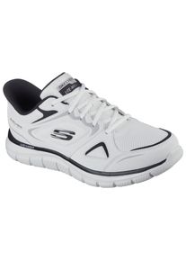 Slip-On Sneaker Skechers "TRACK", Herren, Gr. 42, schwarz-wei&szlig; (wei&szlig;, schwarz), Leder, Textil, Schuhe Slip-On Sneaker, Freizeitschuh, Schn&uuml;rschuh mit Memory Foam
