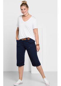 3/4-Hose sheego, Damen, Gr. 54, Normalgr&ouml;&szlig;en, blau (marine), 97% Baumwolle, 3% Elasthan, unifarben, Hosen 3/4-Hose