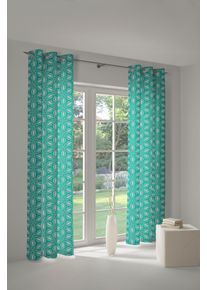 Vorhang Adam "Retro Floret" Gr. 2, blau (petrol), B:145cm H:175cm, Jacquard, Baumwolle (Bio-Baumwolle), Gardinen, Vorhang, aus 100% Bio-Baumwolle