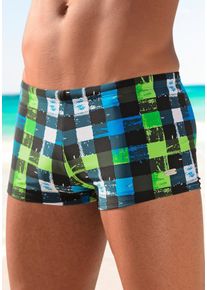 Boxer-Badehose Buffalo, Herren, Gr. 8, N-Gr, schwarz (schwarz, gr&uuml;n), Polyamid, kariert, Badehosen Boxer-Badehose, in trendiger Karo-Optik, Topseller