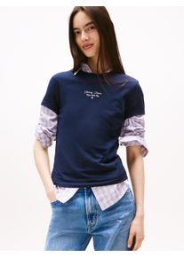 Kurzarmshirt Tommy Jeans "TJW SLIM ESS LOGO 1 TEE EXT", Damen, Gr. XXL (44), blau (schwarz night navy), Single Jersey, Obermaterial: 70% Baumwolle, 30% Viskose, unifarben, slim fit, Rundhals, Shirts Kurzarmshirt