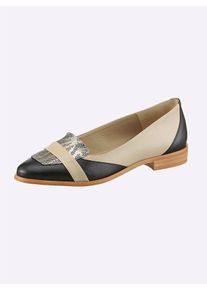 Slipper Heine, Damen, Gr. 43, beige (sand, schwarz), Glattleder, Leder, Rindsleder, Synthetik, Schuhe Slipper