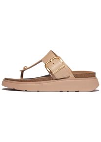 Zehentrenner fitflop "GEN-FF", Damen, Gr. 40, beige, Rindsleder, unifarben, Schuhe Zehentrenner, Keilabsatz, Sommerschuh, Schlappen mit verstellbarer Schnalle