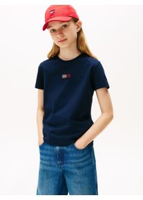 T-Shirt Tommy Hilfiger "RHINE STONE FLAG TEE S/S", M&auml;dchen, Gr. 5 (110), blau (schwarz night navy), Single Jersey, Obermaterial: 100% Baumwolle, unifarben, regular fit normal, Rundhals, eingesetzt gerader Abschluss, Shirts T-Shirt, Kinder bis 16 Jahre