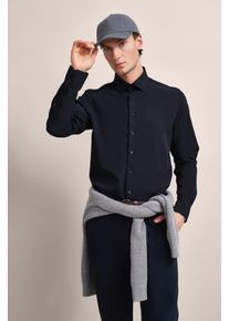 Langarmhemd Bugatti, Herren, Gr. M, Normalgr&ouml;&szlig;en, blau (marine), 88% Polyester, 12% Elasthan, unifarben, normal, 2-Knopf-Manschette, Hemden Langarmhemd, mit Elasthananteil