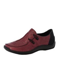 Slipper Rieker, Damen, Gr. 36, schwarz (rot kombiniert), Glattleder, Nubuklederimitat, Schuhe Slipper, Freizeitschuh, Komfortschuh mit strukturiertem Obermaterial