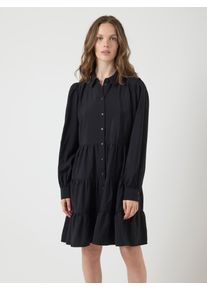Blusenkleid Y.A.S "YASPALA LS DRESS S. NOOS", Damen, Gr. XXL, N-Gr, schwarz, Web, Obermaterial: 87% Viskose, 13% Nylon, unifarben, relaxed fit ca. Mitte Oberschenkel, Kleider Blusenkleid, Sommerkleid