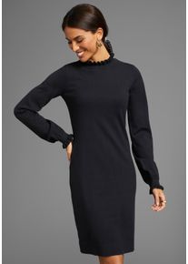 Strickkleid Laura Scott, Damen, Gr. 46, N-Gr, schwarz, Strick, Obermaterial: 50% Viskose, 28% Polyester, 22% Polyamid, clean, unifarben, sehr figurbetont mini, Rundhals, R&uuml;schen, Kleider Strickkleid, aus Viskosemischung mit femininem R&uuml;schendetail
