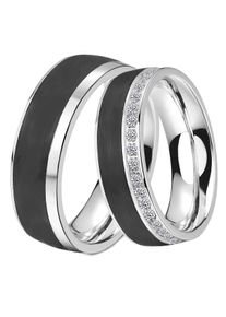 Trauring DOOSTI "Schmuck Geschenk Edelstahl Trauring Ehering Partnerring LIEBE" Gr. 58, schwarz (edelstahlfarben, schwarz), Fingerringe, Damen, 58, ohne Zirkonia, Carbon Edelstahl, 6,5mm, Carbon, Edelstahl, Trauring, wahlweise mit oder ohne Zirkonia
