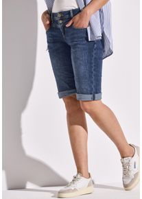 Bermudas Street One "Style Jane", Damen, Gr. 26, N-Gr, blau (medium blau random), Denim/Jeans, Obermaterial: 79% Baumwolle, 15% Polyester (REPREVE), 4% Elastomultiester, 2% Elasthan, unifarben, slim fit knielang, Hosen Bermudas, Sommerhose, Topseller