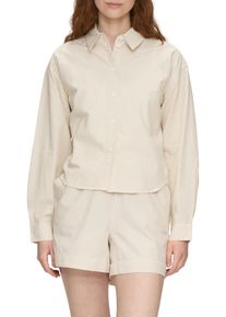 Langarmbluse QS, Damen, Gr. 42, beige (ecru), Web, Obermaterial: 100% Baumwolle, gestreift, loose fit Po-bedeckend, Rundhals, Manschette, Blusen Langarmbluse, mit feinem Streifenmuster