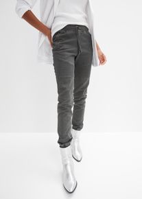 Stoffhose bonprix "Hose mit Biker-Details", Damen, Gr. 38, N-Gr, grau (anthrazit used), Obermaterial: 97% Baumwolle, 3% Elasthan, regular fit, Hosen Stoffhose, aus Baumwolle und Elasthan, Regular Fit, mit Rei&szlig;verschlusstaschen