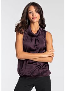 Blusentop Laura Scott, Damen, Gr. 48, rot (bordeaux), Web, Obermaterial: 100% Polyester. R&uuml;ckenteil: 95% Viskose, 5% Elasthan, clean, gl&auml;nzend, unifarben, l&auml;ssig geschnitten h&uuml;ftlang, Blusen Blusentop, f&uuml;r feminine Anl&auml;sse, mit Stehkragen, l&auml;ssig geschnitten, unifarben, Topseller
