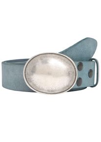 Lederg&uuml;rtel RETTUNGSRING G&Uuml;RTEL, Damen, Gr. 90, blau (jeansblau), Leder, unifarben, G&uuml;rtel Lederg&uuml;rtel, mit austauschbarer Schlie&szlig;e &raquo;Oval Gew&ouml;lbt Silber&laquo;