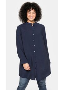 Longbluse sheego, Damen, Gr. 58, blau (marine), 86% Modal, 14% Polyester, unifarben, V-Ausschnitt, Blusen Longbluse