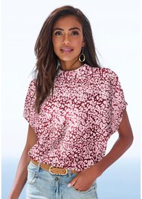 Kurzarmbluse Lascana, Damen, Gr. 46, rot (bordeaux animal), Web, Obermaterial: 100% Viskose, h&uuml;ftlang, weit, Blusen Kurzarmbluse, mit Alloverdruck, Damenbluse, sportlich elegant