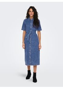 Jeanskleid Only "ONLLANA SS LONG DRESS DNM REA258 NOOS", Damen, Gr. M, N-Gr, blau (medium blau denim), Denim/Jeans, Obermaterial: 91% Baumwolle, 7% Polyester, 2% Elasthan, unifarben, regular fit wadenlang, V-Ausschnitt, Kleider Jeanskleid