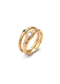 Ring-Set Elli Premium "Ring Set mit Perle Synthetischer Smaragd Gr&uuml;n 925 Sterling Silber vergoldet" Gr. 56, gold, Fingerringe, Damen, 56, Silber 925 (Sterlingsilber), Ring-Set