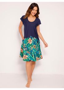 Sommerkleid "Sommerkleid", Damen, Gr. 40/42, Normalgr&ouml;&szlig;en, blau (marine), 100% Baumwolle, gebl&uuml;mt, gemustert, kurz, Rundhals, Kleider Sommerkleid