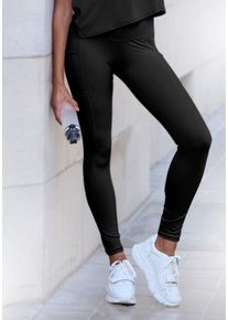 Funktionsleggings Copenhagen Studios, Damen, Gr. L (44/46), N-Gr, schwarz, Obermaterial: 78% Polyester, 22% Elasthan, Mesh, bedruckt, unifarben, figurbetont normal, Hosen Funktionsleggings, mit Mesh-Einsatz und Handytasche am Bein