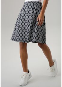Jerseyrock Aniston SELECTED, Damen, Gr. 36, grau (dunkelblau, grau), Jersey, Obermaterial: 60% Polyester, 30% Viskose, 10% Elasthan, gepunktet, gestreift, figurumspielend kniefrei, R&ouml;cke Jerseyrock, mit gestreiften Punkten