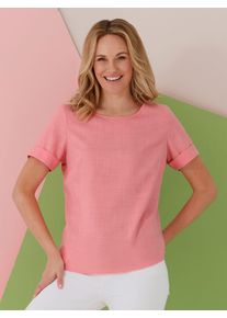 Schlupfbluse Classic Basics, Damen, Gr. 48, rosa (flamingo), 100% Polyester, unifarben, Rundhals, Blusen Schlupfbluse