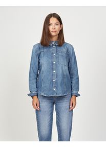 Hemdbluse Gang "94LIV SHIRT", Damen, Gr. L, soft denim vint, Denim/Jeans, Obermaterial: 100% Baumwolle, regular fit, angesetztes B&uuml;ndchen mit Kn&ouml;pfen, Blusen Hemdbluse, in lockerer Passform