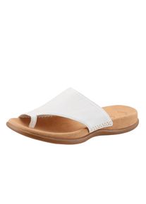 Zehentrenner Gabor, Damen, Gr. 42 (8), wei&szlig;, Leder, Schuhe Zehentrenner, Keilabsatz, Sommerschuh, Dianette mit kontrastfarbiger Stickerei