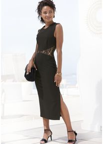 Etuikleid Lascana, Damen, Gr. 42, N-Gr, schwarz, Stoff, Obermaterial: 95% Polyester, 5% Elasthan, unifarben, figurbetont ca. Mitte Wade, Rundhals, Kleider Etuikleid, mit Spitzeneins&auml;tzen in der Taille, Topseller