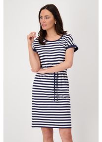 Shirtkleid monari "Kleid Ringel", Damen, Gr. 40, N-Gr, blau (marine wei&szlig; gestreift), Web, Obermaterial: 50% Baumwolle, 50% Modal, gemustert, gestreift, mehrfarbig, regular fit Midi, Rundhals, eingesetzt abgesteppte Kante, Kleider Shirtkleid, mit Streifen