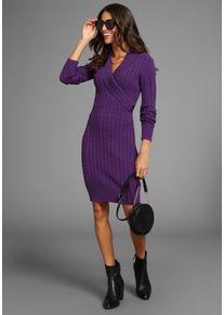 Strickkleid Laura Scott, Damen, Gr. 38, N-Gr, lila, Strick, Obermaterial: 50% Viskose, 28% Polyamid, 22% Polyester, Zopfmuster, figurbetont mini, Kleider Strickkleid, in trendigem Zopfstrickmuster
