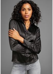 Satinbluse Laura Scott, Damen, Gr. 42, schwarz, Web, Obermaterial: 95% Polyester, 5% Elasthan, unifarben, 2-Knopf-Manschette mit Kn&ouml;pfen, Blusen Satinbluse, in femininem Look - NEUE KOLLEKTION