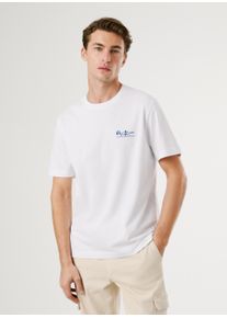T-Shirt Pepe Jeans "MILON TEE", Herren, Gr. XL, wei&szlig;, Jersey, Obermaterial: 100% Baumwolle, regular fit, Rundhals, abgesteppte Kante, Shirts T-Shirt, mit geripptem Rundhals