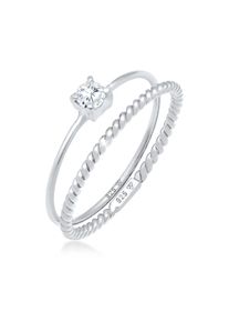Ring-Set Elli "Ring Zirkonia Gedreht Twisted Set (2 tlg) 925 Silber" Gr. 58, silber, Fingerringe, Damen, 58,mit Stein, Silber 925 (Sterlingsilber), 3mm, Ring-Set