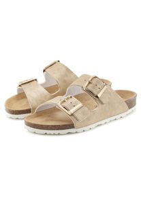Pantolette Vivance "Mule, Sandale, offener Schuh", Damen, Gr. 41, gold (goldfarben), Obermaterial: 100% Synthetik. Decksohle: 100% Rindsleder. Futter: 100% Textilmaterial. Laufsohle: 100% Synthetik, schimmernd, Schuhe Pantolette, mit softer Innensohle und Komfortkorkfu&szlig;bett aus Leder