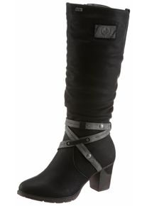Winterstiefel Rieker, Damen, Gr. 37 (4,5), Normalschaft, schwarz, Nubuklederimitat, kontrastfarbene Details, Schuhe Winterstiefel, Blockabsatz, Rieker TEX-Membran, mit stylischem Zierriemchen