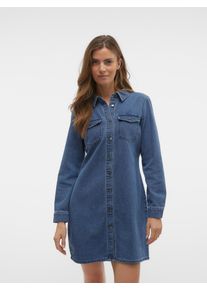 V&eacute;ro Moda Jeanskleid VERO MODA "VMJENNIE LS SHORT DENIM DRESS GA NOOS", Damen, Gr. XL, N-Gr, blau (medium blau denim), Denim/Jeans, Obermaterial: 90% Baumwolle, 10% Viskose, unifarben, regular fit kurz, Kleider Jeanskleid