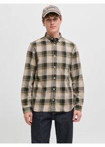 Jack & Jones Langarmhemd JACK & JONES "JPRBLUBROOK CHECK L/S SHIRT SN", Herren, Gr. XS, N-Gr, gr&uuml;n (peat), Web, Obermaterial: 100% Baumwolle, kariert, regular fit, Hemden Langarmhemd