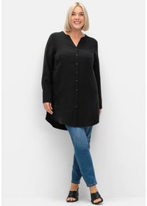 Longbluse sheego, Damen, Gr. 58, schwarz, 86% Modal, 14% Polyester, unifarben, V-Ausschnitt, Blusen Longbluse