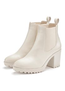 Chelseaboots Vivance, Damen, Gr. 40, Lederimitat, beige, Obermaterial: 100% Lederimitat. Decksohle: 100% Lederimitat. Futter: 100% Lederimitat. Laufsohle: 100% Synthetik, unifarben, Schuhe Chelseaboots, mit Blockabsatz & Stretch-Einsatz, High-Heel-Stiefelette, Ankle Boots